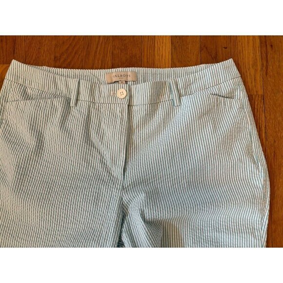 Talbots Womens Size 10 Green White Stripe Capri Pants Seersucker - Picture 2 of 5